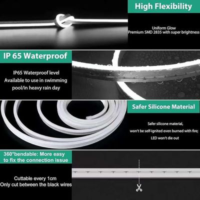 Witte LED-strooklampen 16,4ft/5m Neon lichtstrook 12V flex waterdicht Neon LED strook Silicone LED Neon touw licht voor keuken slaapkamer Indoor Outdoor Decoration Power Adapter Niet inbegrepen
