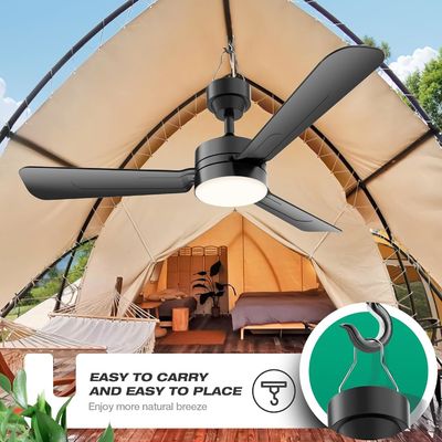 Plafondventilatoren met lichten, 36" LED ventilatorlamp hangend met haak, Hook type plafondventilator, Plug in plafondventilatorlamp, 40W,3000-6500k, Afstandsbediening, Draagbare ventilator voor campingbed, Terrassen, ((Zwart) N DFFFFFN`