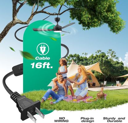 Plafondventilatoren met lichten, 36" LED ventilatorlamp hangend met haak, Hook type plafondventilator, Plug in plafondventilatorlamp, 40W,3000-6500k, Afstandsbediening, Draagbare ventilator voor campingbed, Terrassen, ((Zwart) N DFFFFFN`
