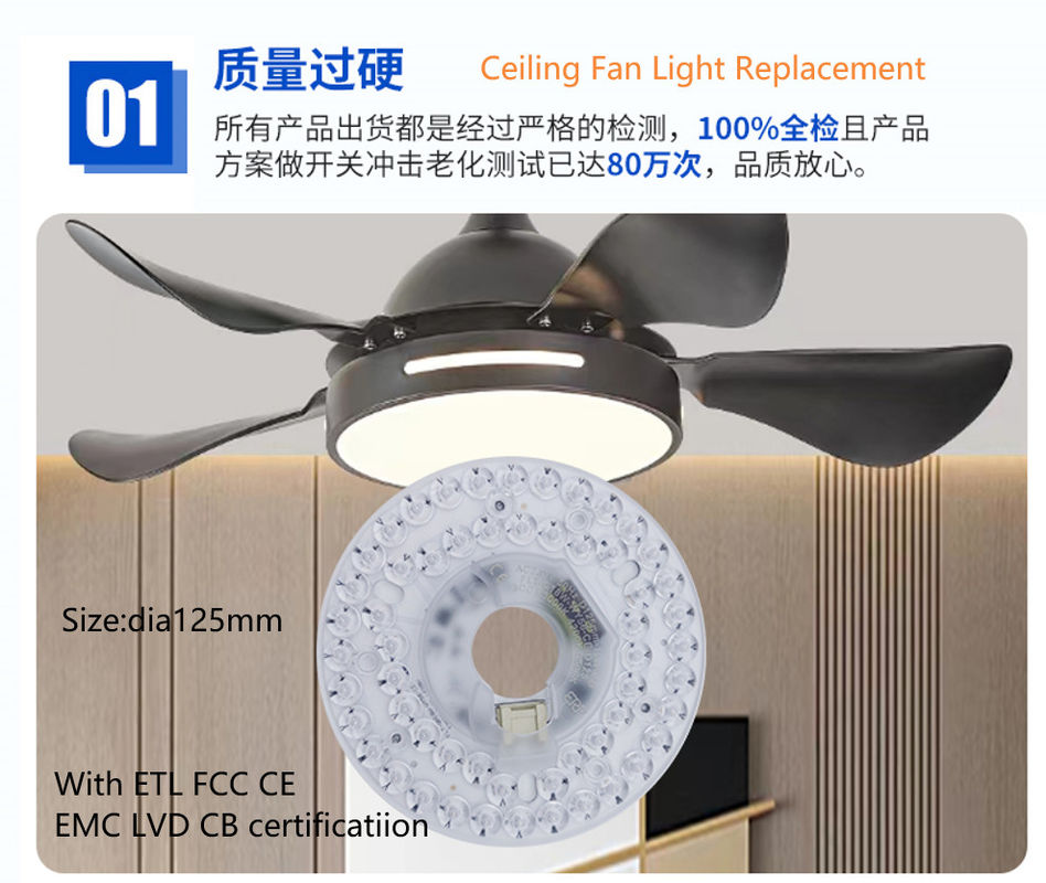 Dia125mm 120V 18W ETL Plafondventilator Led-licht vervanging Dimmable LED-licht voor plafondventilator