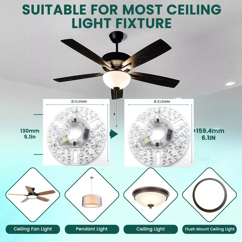 5.3  Universal Ceiling Fan Led Light Vervanging van Ceiling Fan Flush Mount Ceiling Light, 22W 5CCT 3000K 4000K 6000K 1500LM CRI90 Dimmable